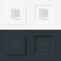 Building outline icon. Neumorphic style button vector iconon black and white background set