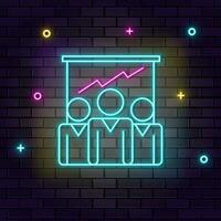 Business growth, graph, multicolor neon icon on dark brick wall. vector