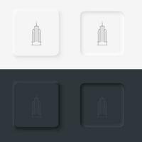 Building outline icon. Neumorphic style button vector iconon black and white background set