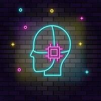 Drive, internal, intelligence, brain, chip icon , neon on wall. Dark background brick wall neon icon. vector