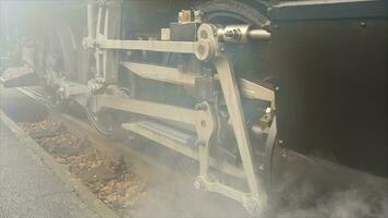 histórico vapor motor trem locomotiva cruzando Ferrovia faixas video