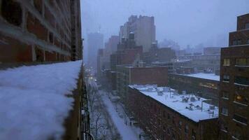 Winter snow storm weather in urban city metropolis video