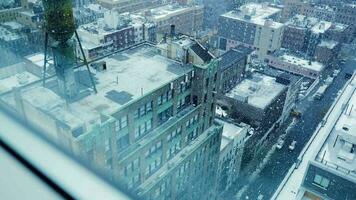 Winter snow storm weather in urban city metropolis video