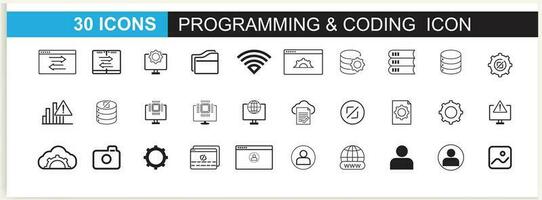 desarrollador icono colocar. incluido el íconos como código, programador codificación, móvil aplicación, API, nodo conectar, fluir, lógica, y web descifrador vector. vector