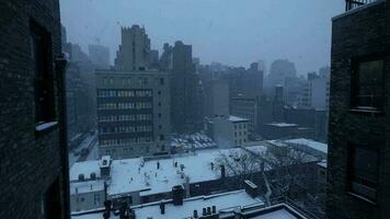 Winter snow storm weather in urban city metropolis video