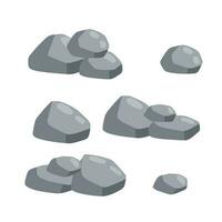 Set of stones. Gray cobblestone. Element of nature and mountains. Items for decoration and background. Flat cartoon vector