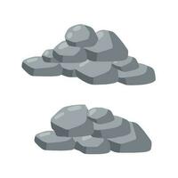 Set of stones. Gray cobblestone. Element of nature and mountains. Items for decoration and background. Flat cartoon vector