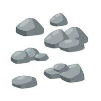 Set of stones. Gray cobblestone. Element of nature and mountains. Items for decoration and background. Flat cartoon vector