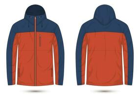 hooded mountain jacket front and back view. vector illustration