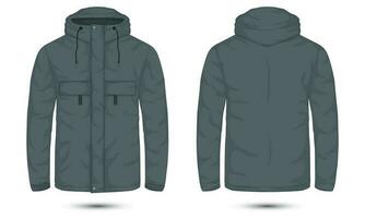 Hooded outdoor jacket template front and back view vector