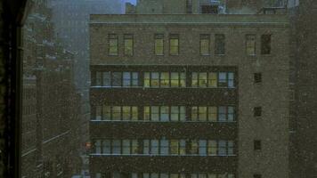 winter sneeuw storm weer in stedelijk stad metropolis video