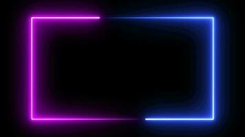 abstrato néon linha ciclo ilustração rectângulo roxa e azul quadro. quadro, Armação para seu texto ficção científica. simples luz néon parede Sombrio cena ilustração video