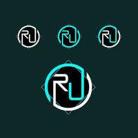 RU trendy letter logo design with circle vector