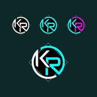 KR trendy letter logo design with circle vector