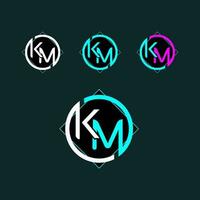 KM trendy letter logo design with circle vector