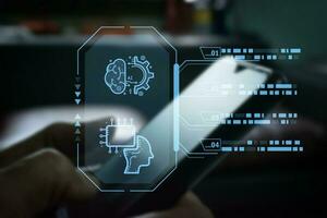 element Chat with AI, Artificial Intelligence. man using technology smart robot AI, artificial intelligence by enter command prompt for generates something, Futuristic technology transformation. photo