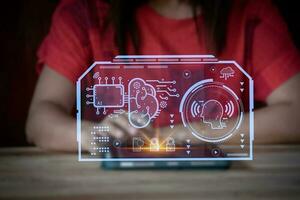 element Chat with AI, Artificial Intelligence. man using technology smart robot AI, artificial intelligence by enter command prompt for generates something, Futuristic technology transformation. photo