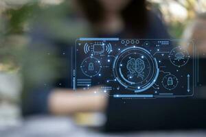 element Chat with AI, Artificial Intelligence. man using technology smart robot AI, artificial intelligence by enter command prompt for generates something, Futuristic technology transformation. photo