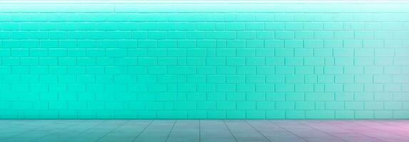 tosca blue glowing brick wall pattern studio background, generative ai photo