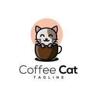 café gato logo vector diseño