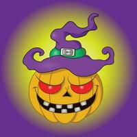 a pumpkin with its halloween hat vector