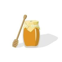 Honey jar and honey dipper flat vector in white background.