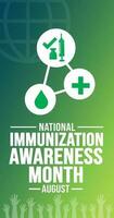 August is National Immunization Awareness Month portrait or vertical background template. Holiday concept. background, banner, placard, card, and poster design template with ribbon, text inscription. vector