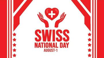 Happy Swiss National Day or Switzerland national day background template. Holiday concept. background, banner, placard, card, and poster design template with text inscription and standard color. vector