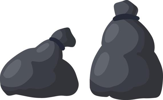 Black trash bag and trash. set of objects. Cartoon flat illustration. Plastic packaging. Processing of wastes. problem of ecology and junk vector