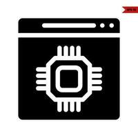 cpu in monitor glyph icon vector