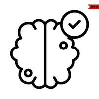 brain with check in button line icon vector