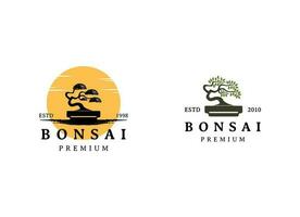 bonsai logo design silhouette icon vector