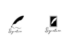 Quill Feather Pen, Minimalist Signature Handwriting logo design vector