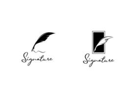 pluma de pluma, vector de diseño de logotipo de escritura a mano de firma minimalista