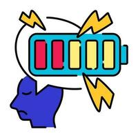 Battery Empty energy Mood Mental Health Doodle Icon Colorful outline Button Design vector