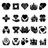 Hands Logo Community Partnership Black Icon Set Design vector