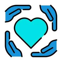 Hands Care Protection Love Outline Blue Icon Button Logo Community support Design vector