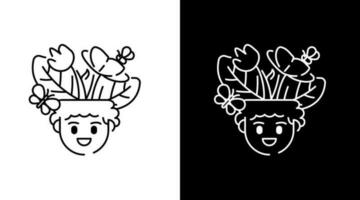 Happy man with flower and butterfly outline Doodle Icon Button Design vector