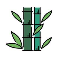 Green Bamboo with Leaves Colorful Outline Icon Design vector