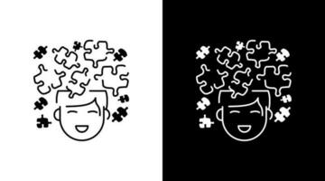 Happy man with puzzles outline Doodle Icon Button Design vector