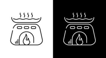 Boiling Hot Water in Pan On Stove Outline Icon Design Black and white vector