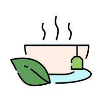 herbario caliente té en el taza con hoja vistoso contorno icono diseño vector