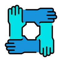 Hands Teamwork Outline Blue Icon Button Logo Community support Design vector