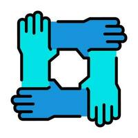 Hands Teamwork Outline Blue Icon Button Logo Community support Design vector