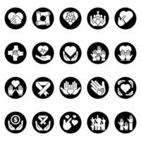 Hands Logo Community Partnership Black Circle white Icon Set Design vector