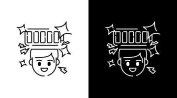 Happy young man with Full Battery Energy outline Doodle Icon Button Design vector