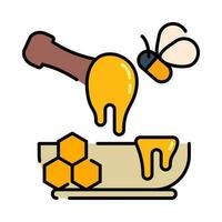 Honey and Flying Bee Colorful Outline Icon Design vector