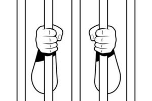 Illustration hands holding prison bars vector background.