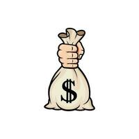 Hand holding money bag vector isolated