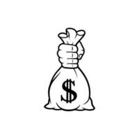 Hand holding money bag vector isolated